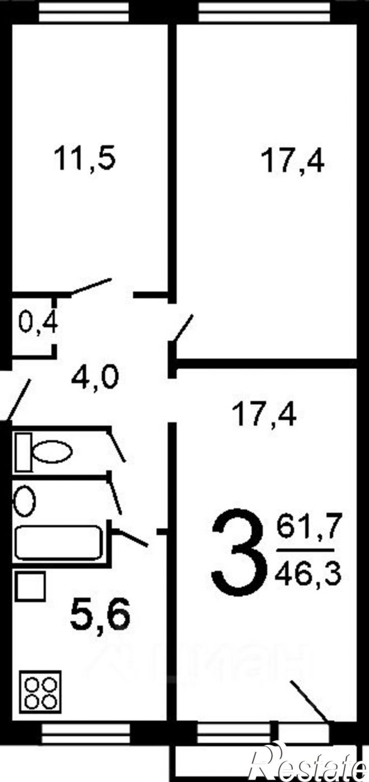 3-комн квартира ул Торосова, 14,  д. 14