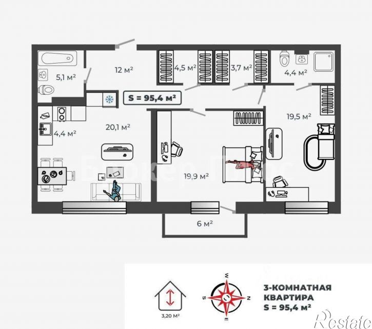 3-комн квартира улица Авиаторов, 1В/2,  д. 1В/2