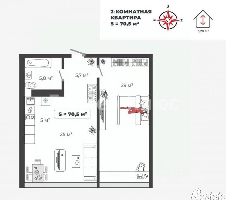 2-комн квартира ул Авиаторов, 2,  д. 2