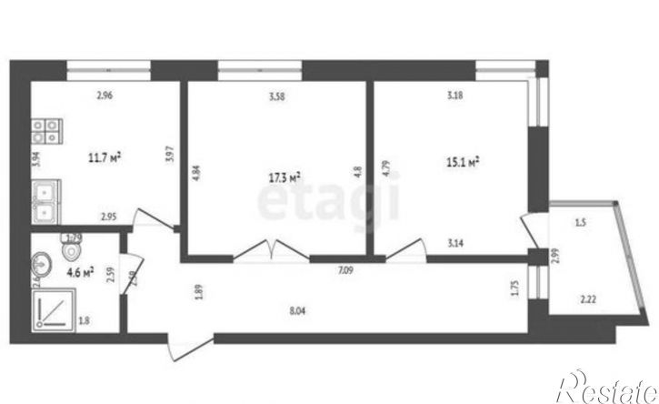 2-комн квартира улица Комарова, 5Б/1,  д. 5Б/1