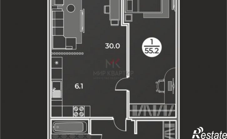 1-комн квартира в новом доме Абакан, улица Генерала Тихонова, 14