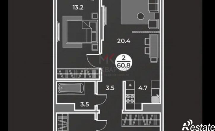 2-комн квартира в новом доме улица Генерала Тихонова, 14,  д. 14