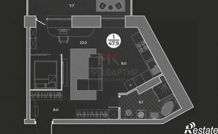 1-комн квартира улица Арбан, 22,  д. 22