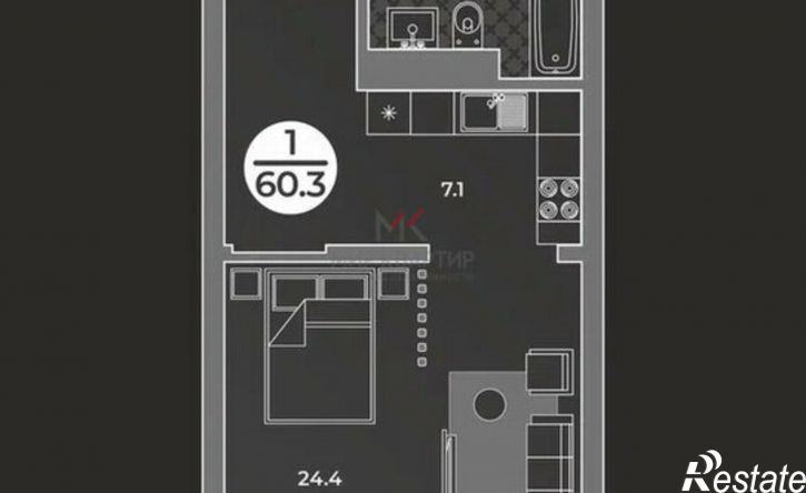 1-комн квартира в новом доме улица Генерала Тихонова, 14,  д. 14