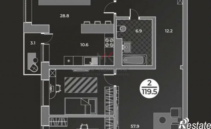 3-комн квартира в новом доме ул Генерала Тихонова, 14,  д. 14