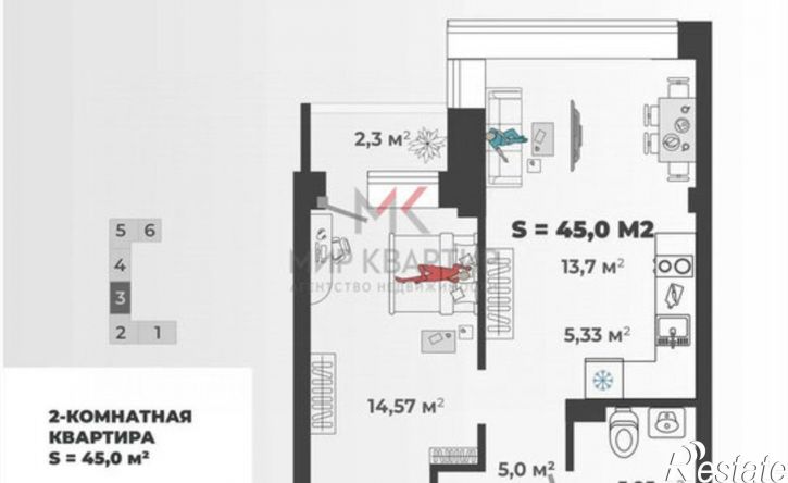 2-комн квартира в новом доме ул Итыгина, 30,  д. 30
