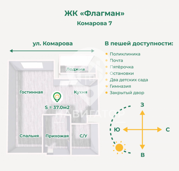 1-комн квартира Комарова,  7