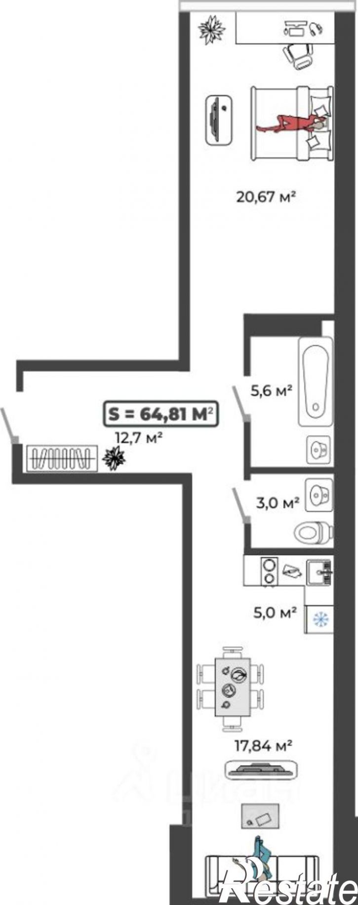 2-комн квартира в новом доме улица Авиаторов, 1В,  д. 1В