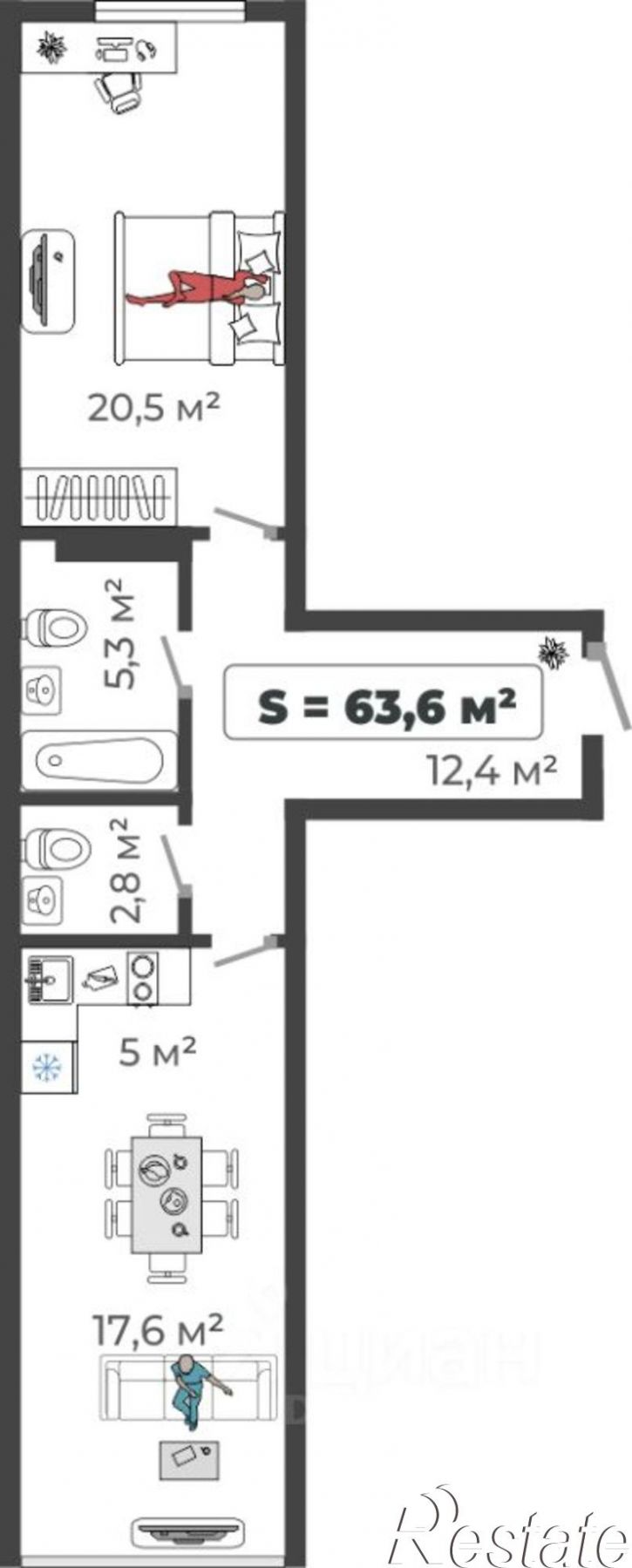 2-комн квартира в новом доме улица Авиаторов, 1В/1,  д. 1В/1