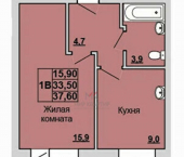 1-комн, 38 кв м, этаж 6/7 ул Гайдара, 48
