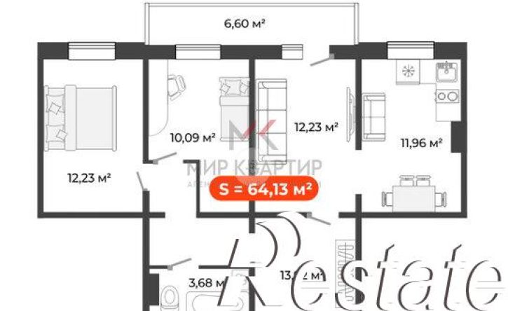3-комн квартира улица Авиаторов, 1В/1,  д. 1В/1